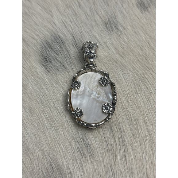 Carolyn Pollack Relios Sterling Silver Mother Pearl Pendant Enhancer Sunflowers - Picture 5 of 13